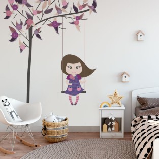 Vinilos decorativos niña en columpio en árbol