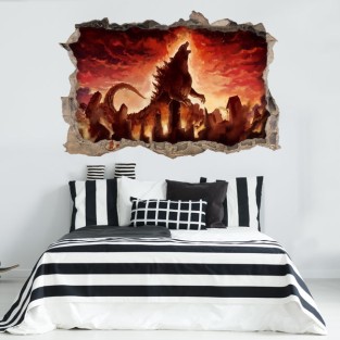 Vinilo decorativo agujero 3d godzilla