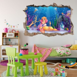 Vinilos infantiles agujero 3d sirenita en el mar