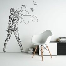 Vinilos decorativos silueta mujer con aves