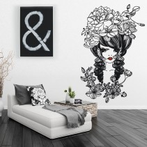 Vinilos decorativos dibujo mujer con flores