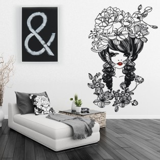 Vinilos decorativos dibujo mujer con flores