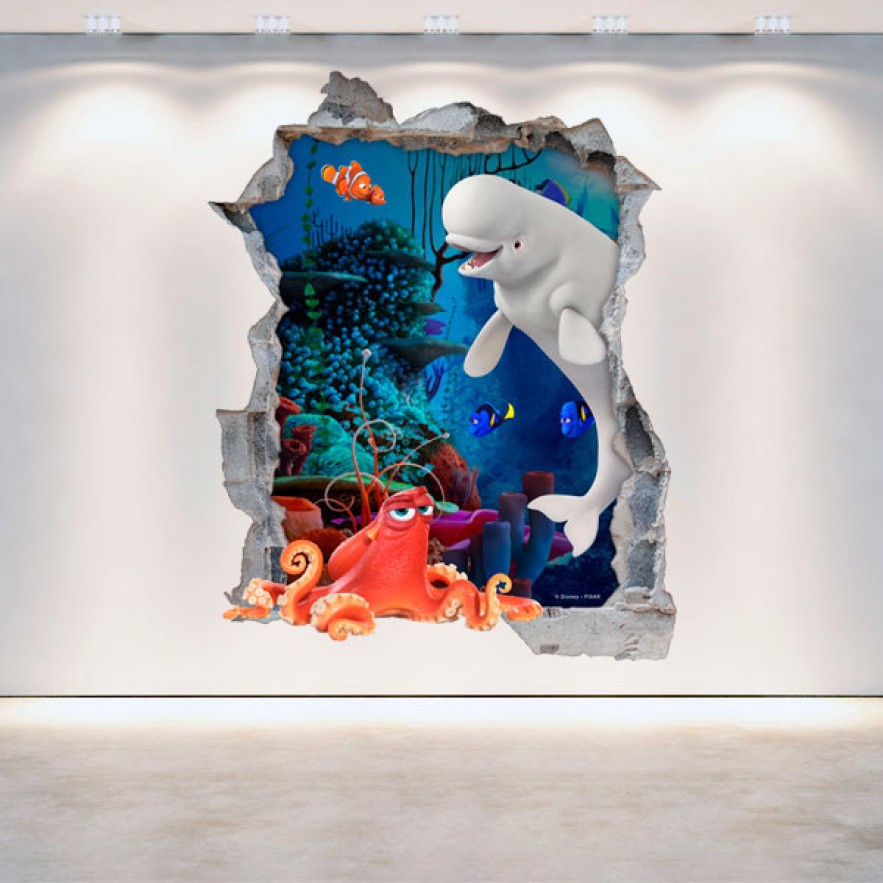Vinilos disney 3d agujero pared buscando a dory