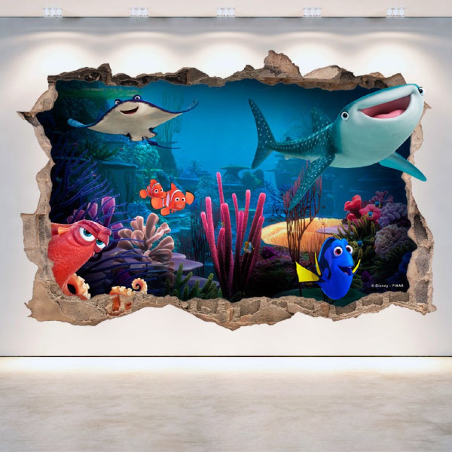 Vinilos decorativos disney buscando a dory agujero 3d