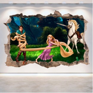 Vinilos disney enredados agujero pared 3d