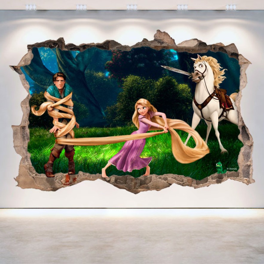 Vinilos disney enredados agujero pared 3d