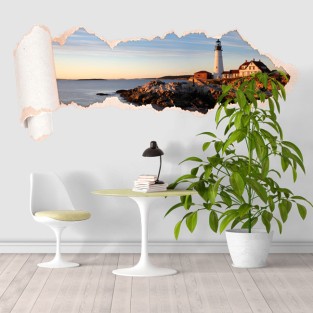 Vinilos papel rasgado3d  paisaje faro costa portland maine