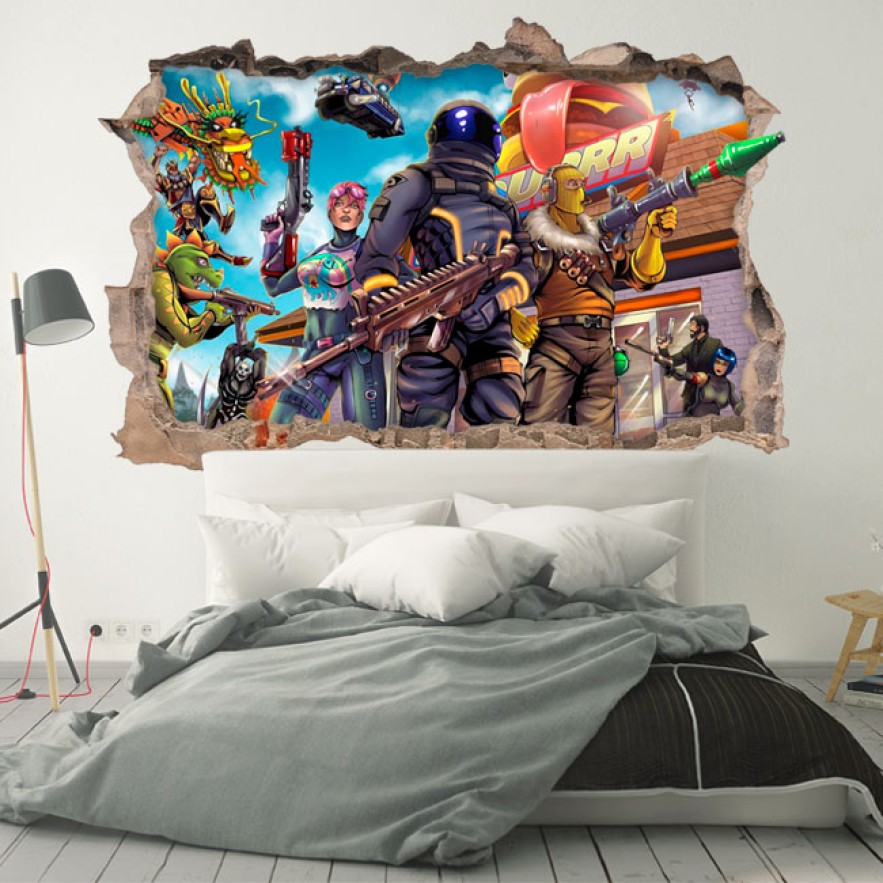Vinilo fortnite agujero 3d pared