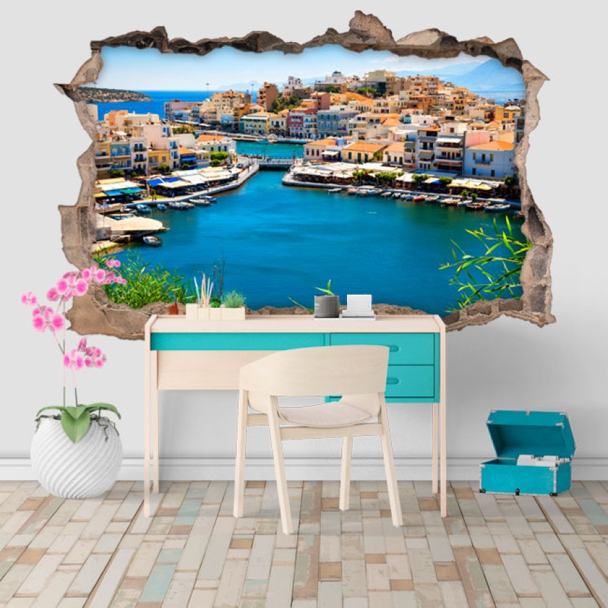 Vinilos agujero 3d paisaje ágios nikolaos isla de creta