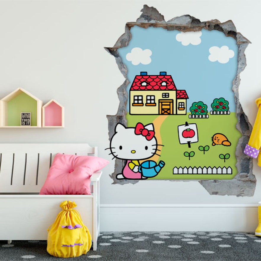 Vinilos agujero 3d hello kitty