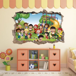 Vinilos infantiles agujero 3d amigos en el parque