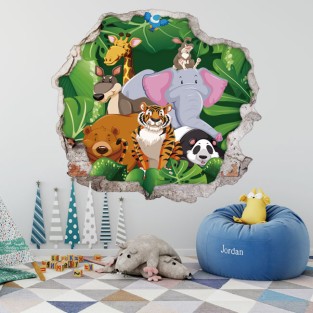 Vinilos infantiles agujero 3d dibujo animales del zoo Vinilos infantiles agujero 3d dibujo animales del zoo