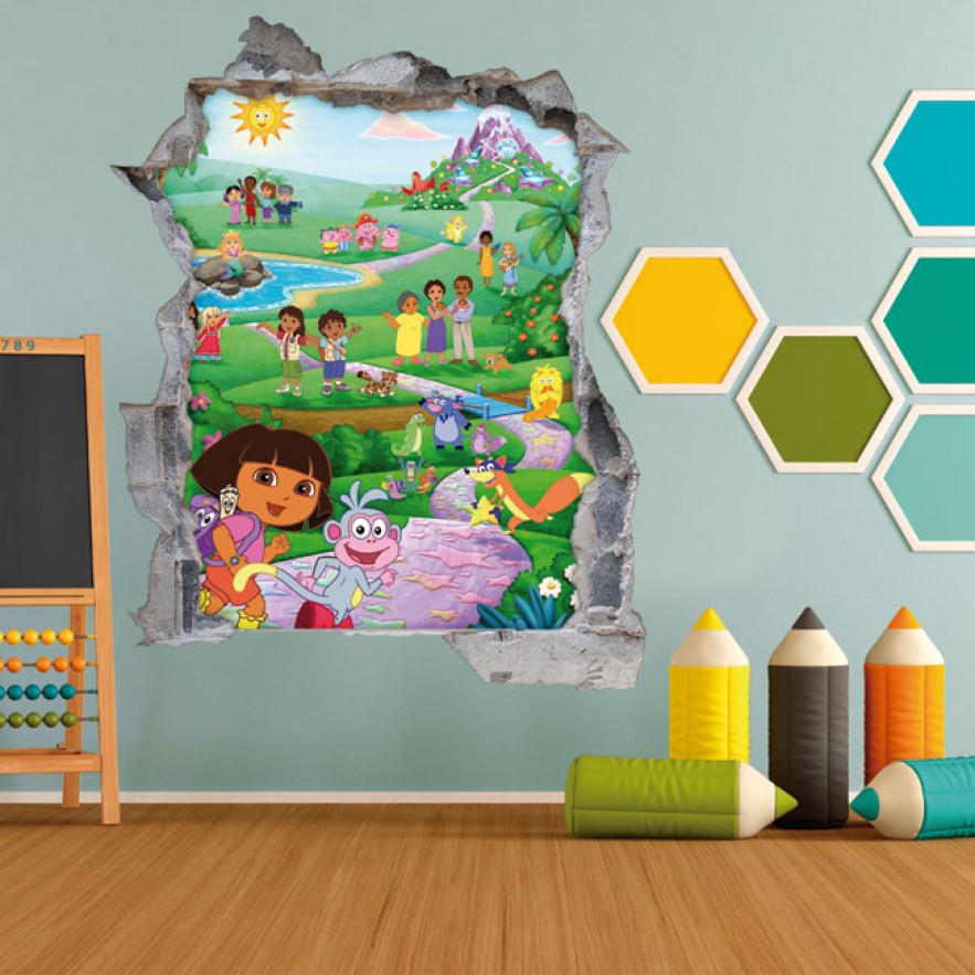 Vinilos infantiles agujero 3d dora la exploradora