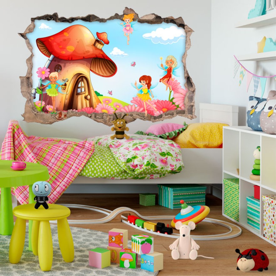 Vinilos infantiles agujero 3d mundo de hadas mágico