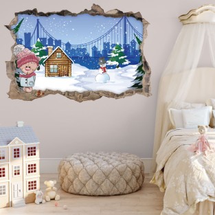 Vinilos infantiles agujero 3d dibujo osito en invierno