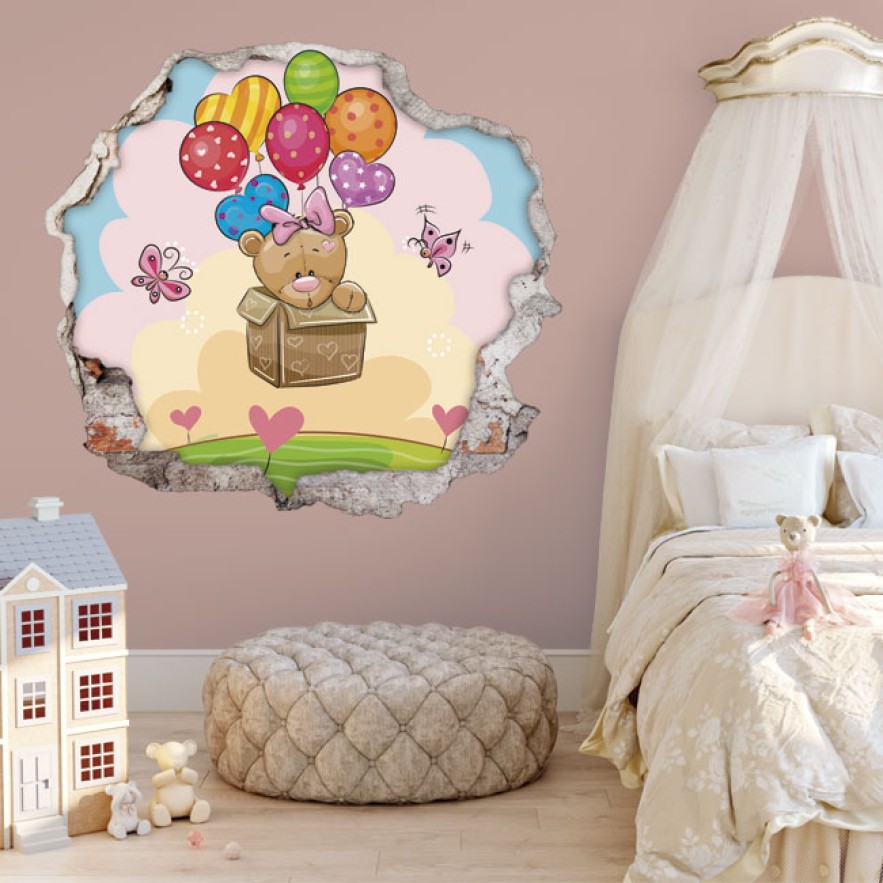 Vinilos infantiles agujero 3d osito y globos