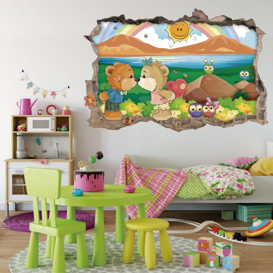 Vinilos infantiles agujero 3d ositos amorosos