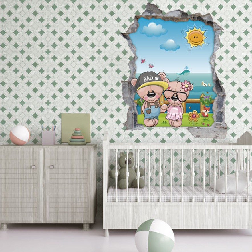 Vinilos infantiles agujero 3d ositos modernos