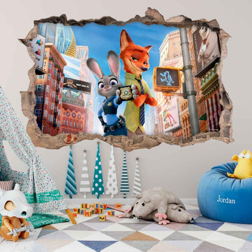 Vinilos infantiles agujero 3d disney zootrópolis