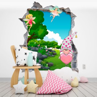 Vinilos infantiles agujero 3d gnomo y hadas mágicas