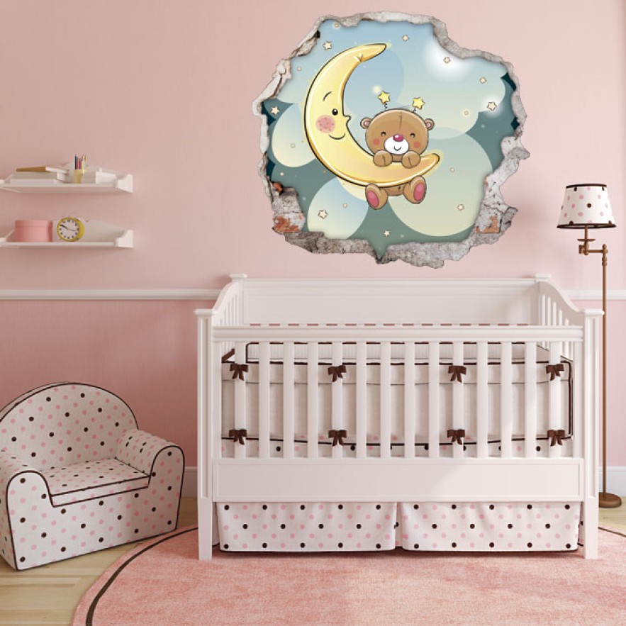 Vinilos infantiles agujero 3d dibujo osito dulces sueños