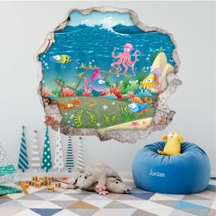 Vinilos infantiles agujero 3d vida bajo el mar