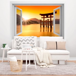 Vinilos ventana 3d japón torii flotante santuario itsukushima