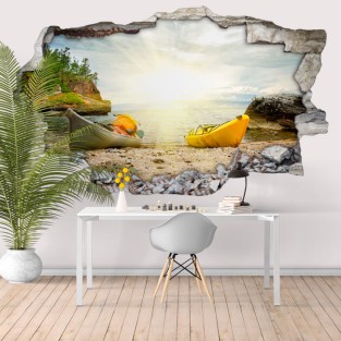 Vinilos agujero 3d kayaks al atardecer siberia lago baikal