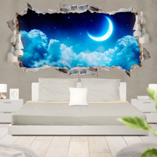 Vinilos agujero 3d vista nubes luna y estrellas