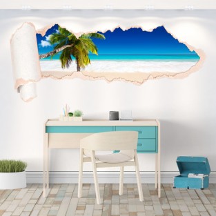 Vinilos papel rasgado paisaje palmera en la playa Vinilos papel rasgado paisaje palmera en la playa