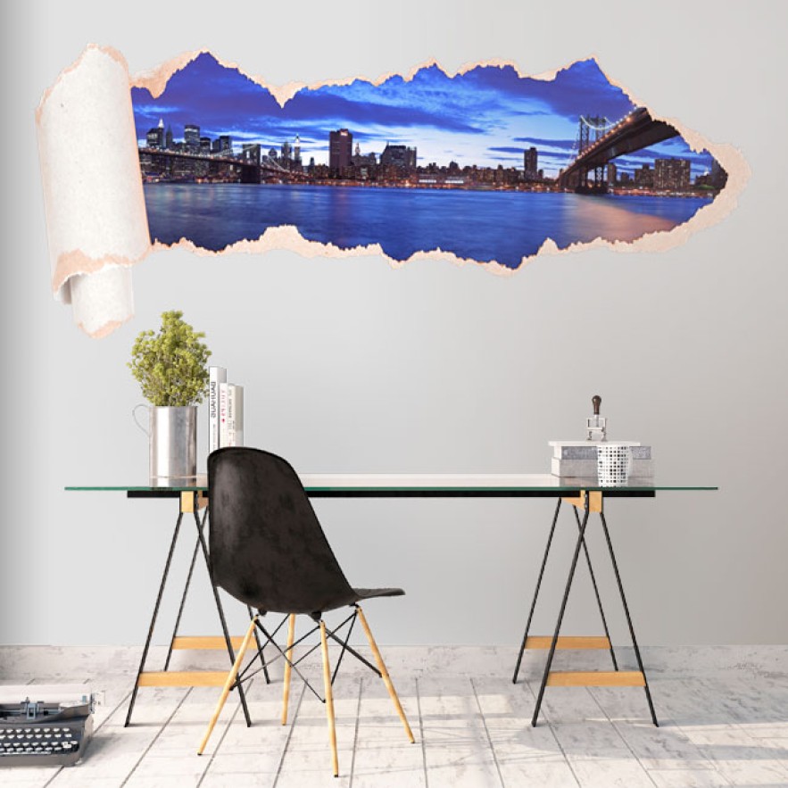 Vinilos papel rasgado 3d horizonte manhattan