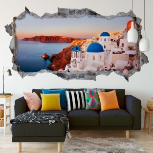 Vinilos agujero 3d paisaje santorini grecia