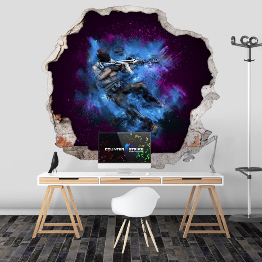 Vinilo agujero 3d paredes counter strike cs go
