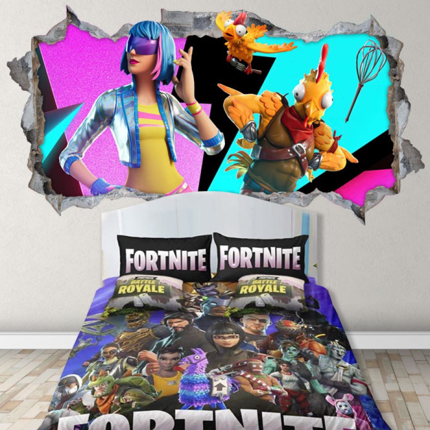Vinilos decorativos agujero 3d personajes videojuego fortnite