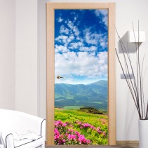 Vinilos puertas paisaje flores y montañas