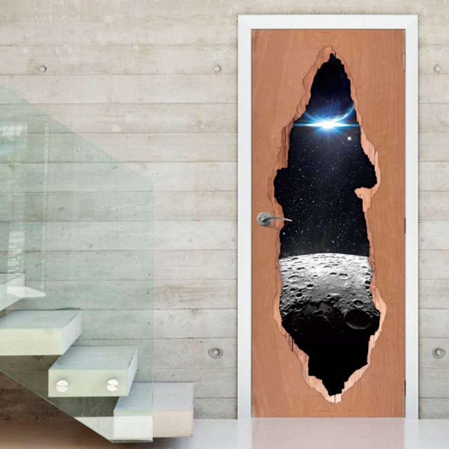 Vinilos decorativos 3d para puertas luna estrellas y planeta