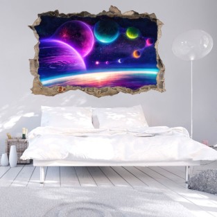Vinilo decorativos agujero 3d planetas espacio coloridos