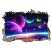Vinilo decorativos agujero 3d planetas espacio coloridos