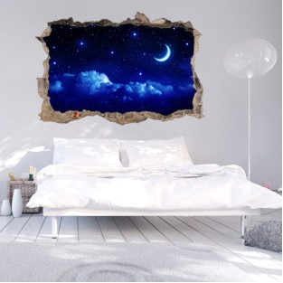 Vinilos agujero pared 3d luna y estrellas