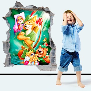Vinilos agujero pared 3d robin hood disney