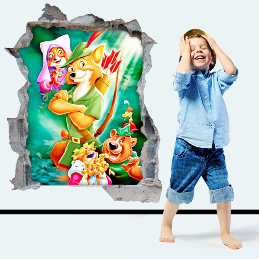 Vinilos agujero pared 3d robin hood disney
