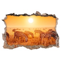 Vinilo agujero pared 3d cebras áfrica