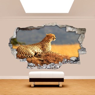 Vinilo agujero 3d leopardo áfrica