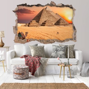 Vinilos agujero 3d atardecer egipto pirámides de giza