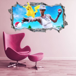Vinilo pared agujero 3d fortnite pokémon