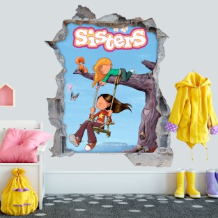 Vinilos agujeros paredes 3d les sisters