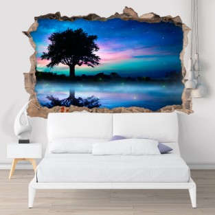 Vinilos agujero 3d árbol en noche mágica