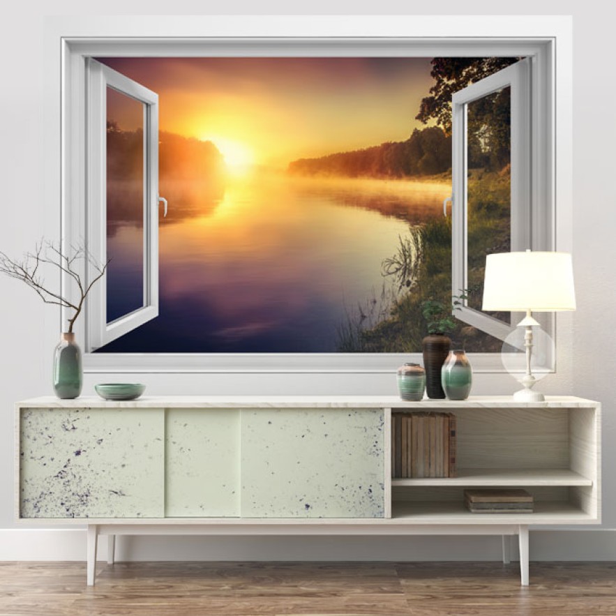 Vinilos ventanas 3d amanecer río neris lituania