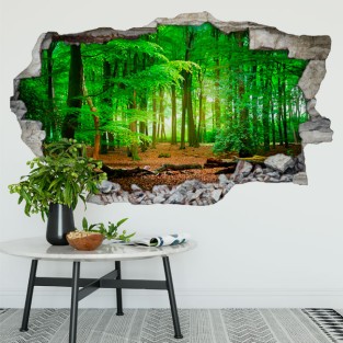 Vinilos agujero 3d árboles en bosque frondoso Vinilos agujero 3d árboles en bosque frondoso