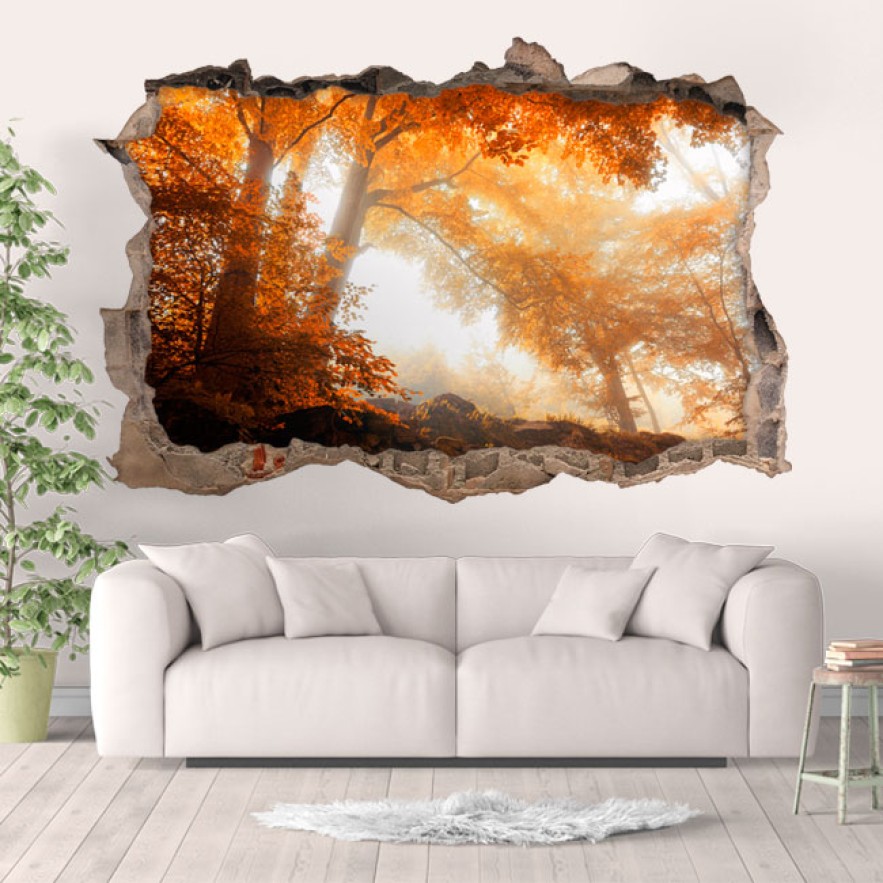 Vinilos agujero 3d bosque en otoño